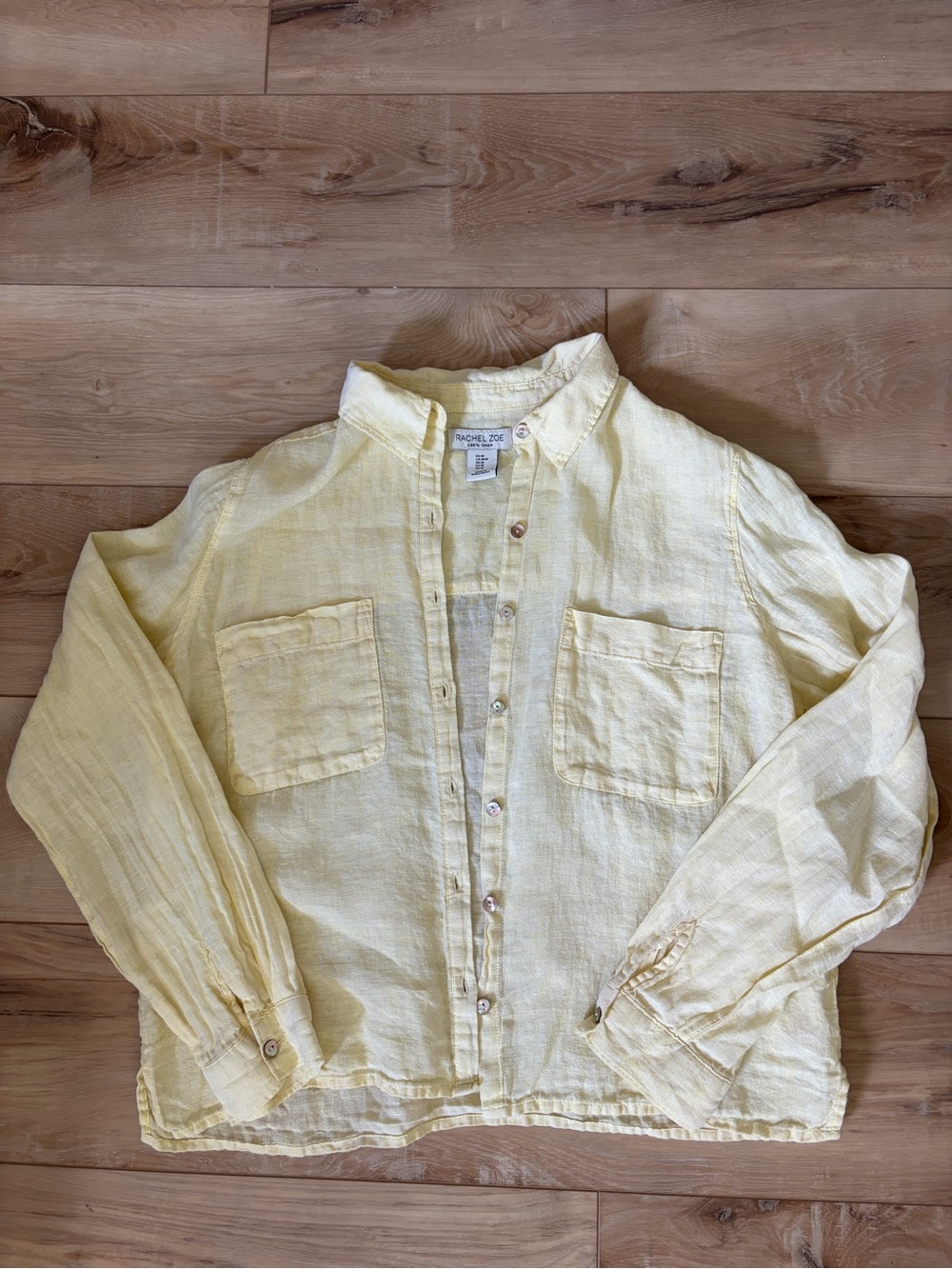 Rachel Zoe Soft Yellow Linen Button-Up Top